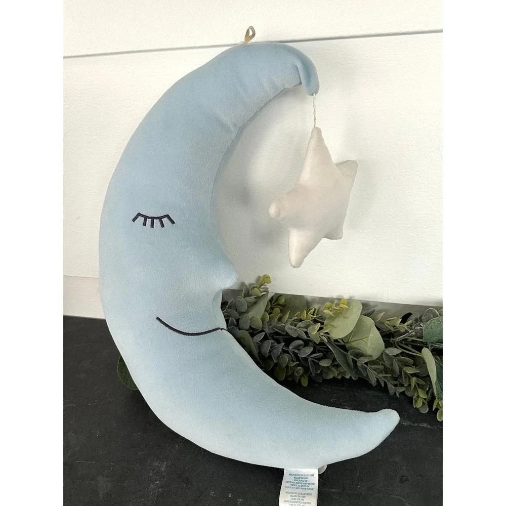 Celestial Moon & Star Nursery hanging pillow plush baby blue Lambs & Ivy decor
